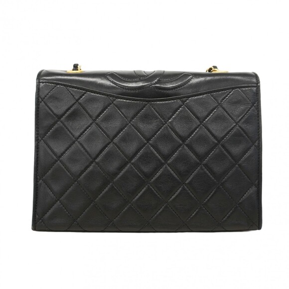 CHANEL Black Lambskin Leather Shoulder Bag